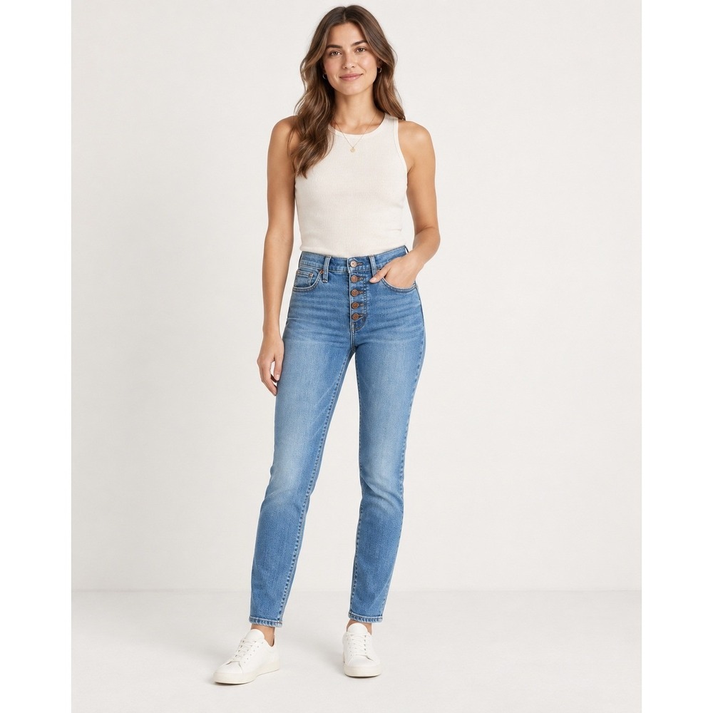 Madewell 9" Mid-Rise Skinny Crop Jeans Women 23 Blue Button Fly Cotton Denim